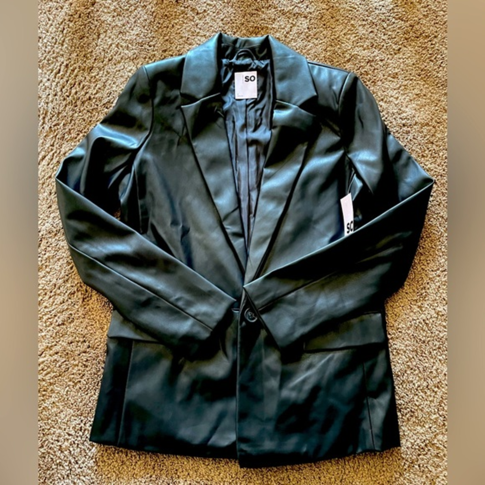 NWT SO Faux Leather Blazer in Black -‎ S